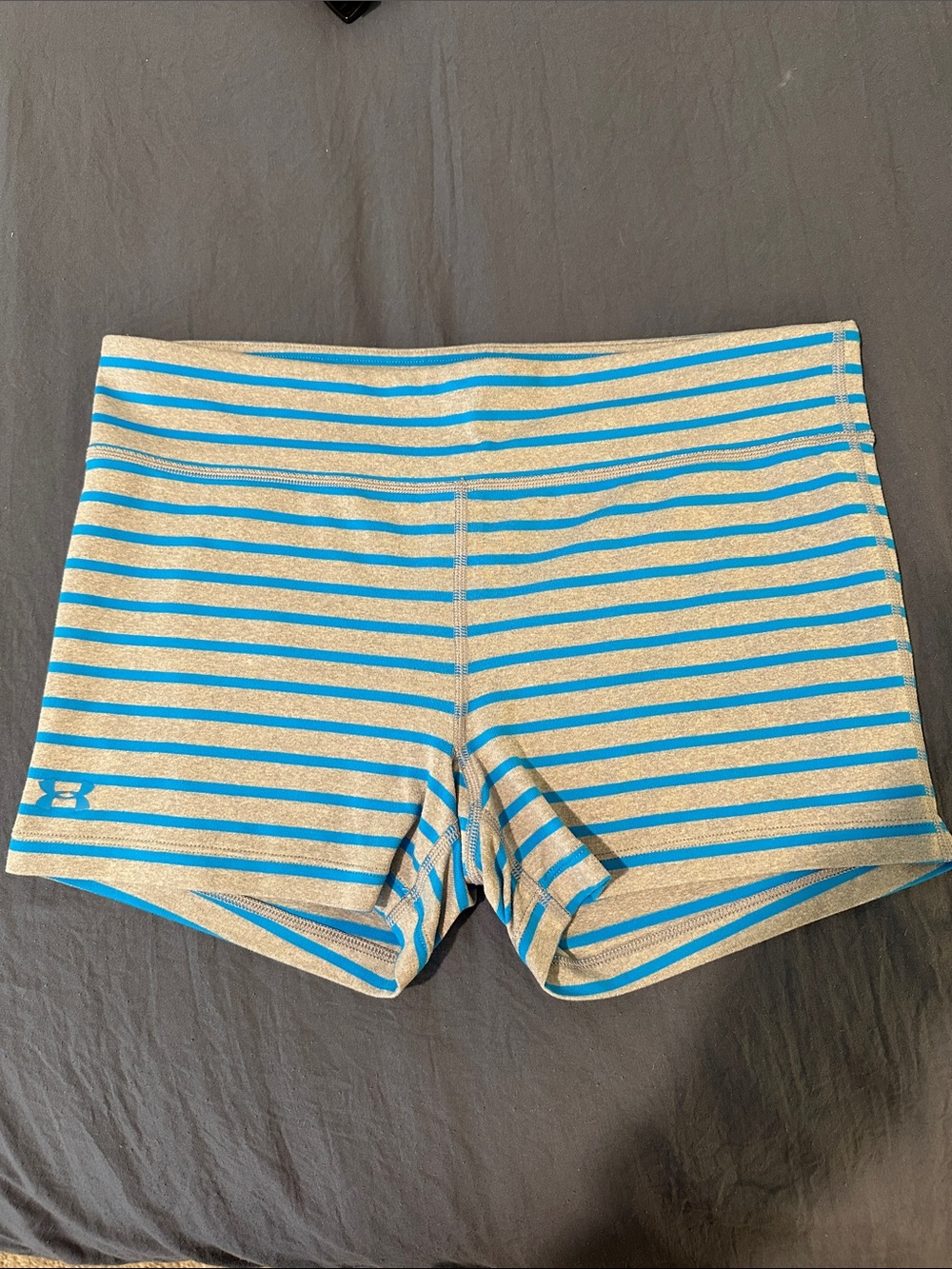 Under Armour Women's Gray and Blue Striped Fitness Bike Shorts